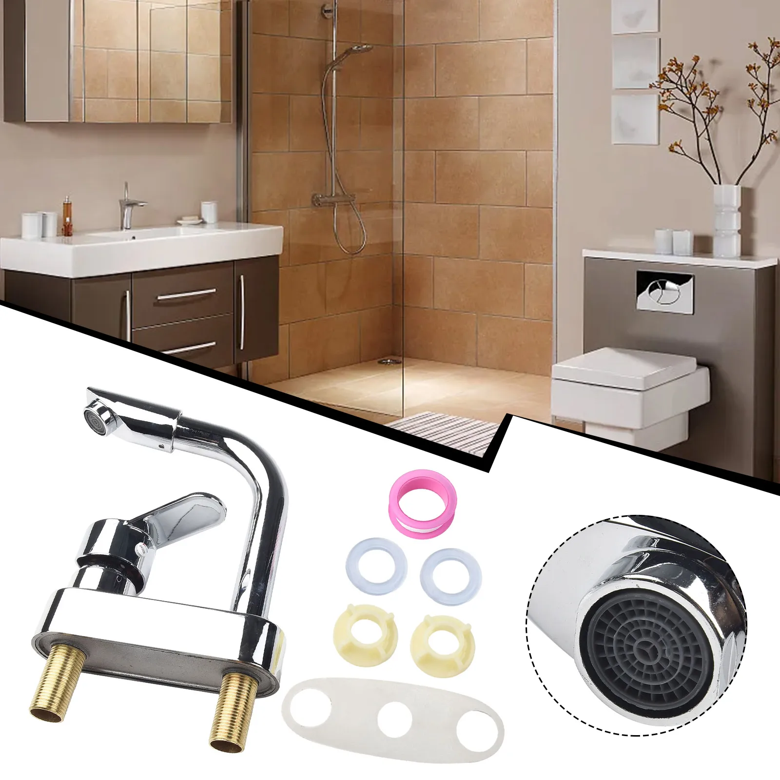 

Sink Water Tap Washbasin Faucet Double Hole Old-fashioned Plating Base 360° Rotating Anti-corrosion 1pcs Durable