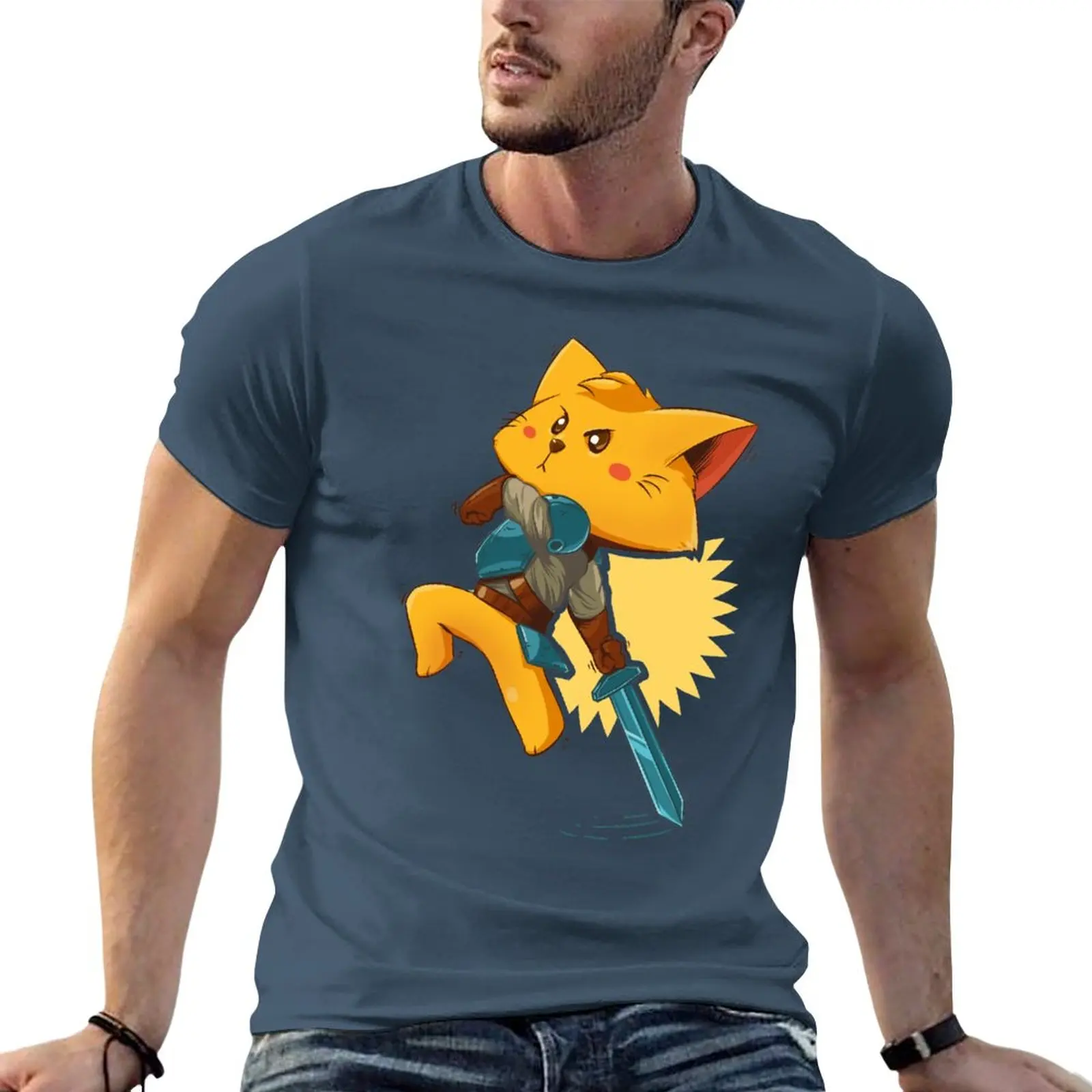 

New Cat Knight T-Shirt Oversized t-shirt korean fashion t shirt man Men's cotton t-shirt