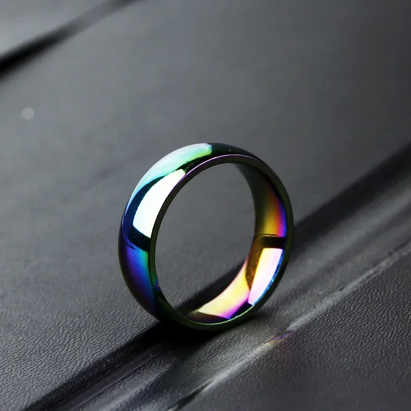 Ring Rainbow Colorful Stainless Steel Wedding Band Couple For Mens Womens