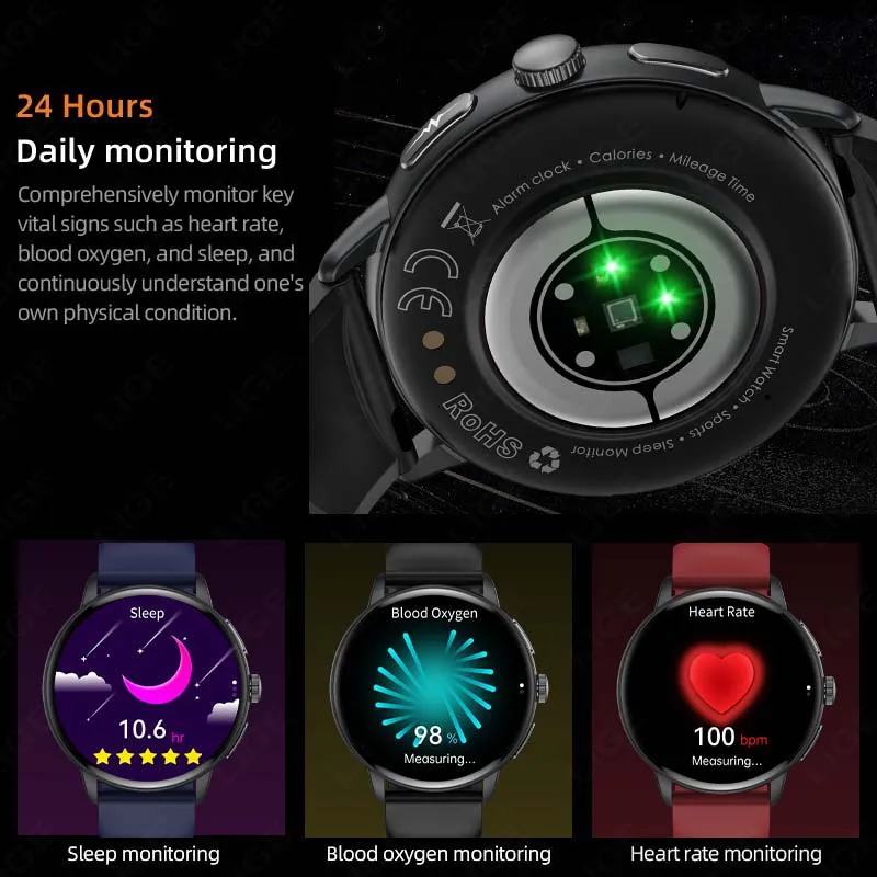 LIGE AI Diagosis Smart Watch Blood Pressure Blood Lipid Uric Acid ECG+PPG Body Temperature Bluetooth Call Health Smartwatch Men