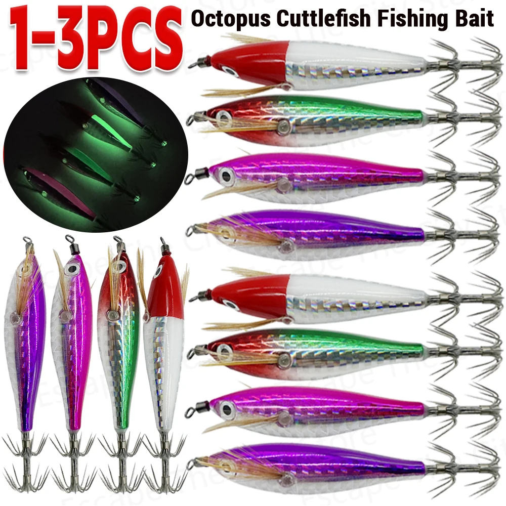 

1-3PCS Luminous Fishing Bait Lure Hook Fishing Tackles Simulation Squid Hook Jig Baits Luminous Fishing Lures Accessories 낚시도구