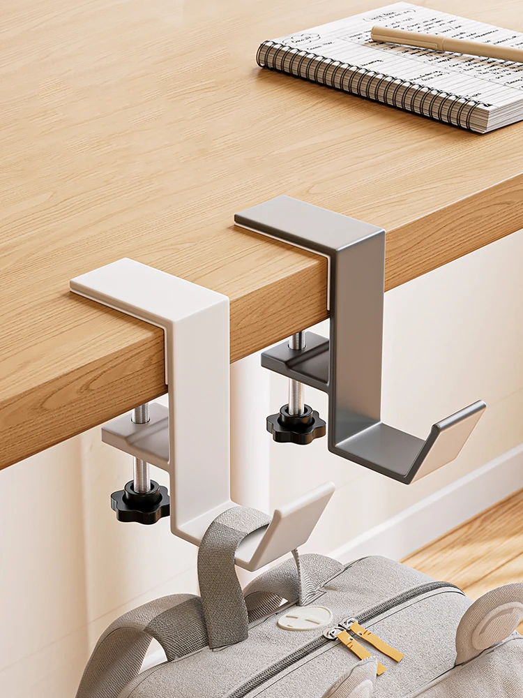 Sleek Black/White Aluminum Desk Hook Organizer with Anti-Slip Design
