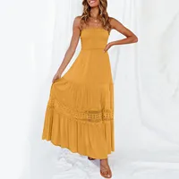 Elegant Strapless Lady Loose Maxi Party Dress Women Fashion Solid Color Lace Dress Summer Hollow Out Casual Long Dress Vestidos - Image 4