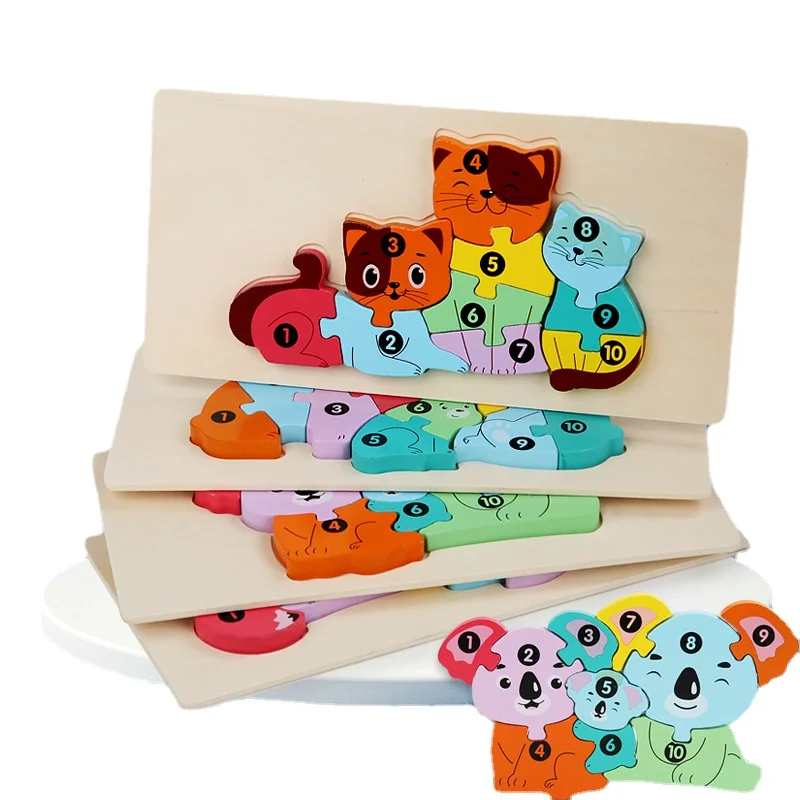 Wooden Jigsaw Puzzle Kids Cartoon Animal Fox Bear Cat Kola 3D Puzzles ...