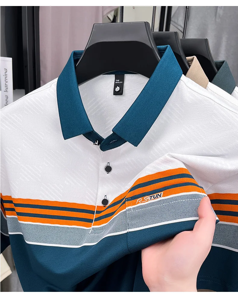 Fashion luxury short sleeve polo shirt summer new brand embroidered pocket trend striped color blocked T-shirt men's clothing 20 S1e8cee3eba504f8283ba5e214c4fee0cb