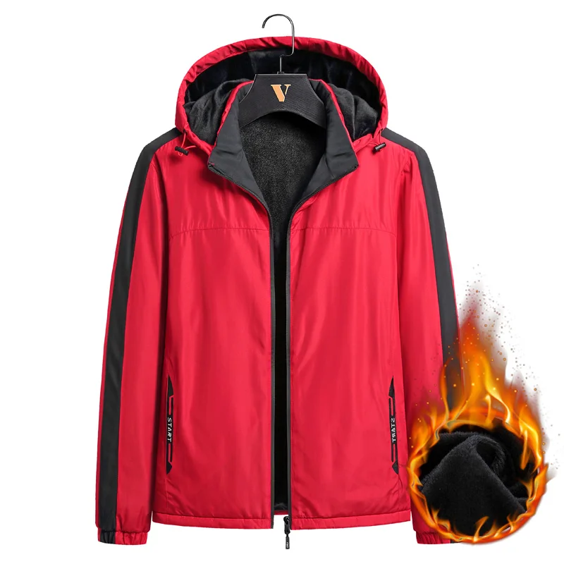 Winterjacken für Herren, Fleece-Mäntel, Wasserdicht, Warm, Schwarz, Übergröße 6XL 7XL 8XL, Herbst 2026, Flanell-Windbreaker mit Kapuze, Locker Geschnitten – Detail 11