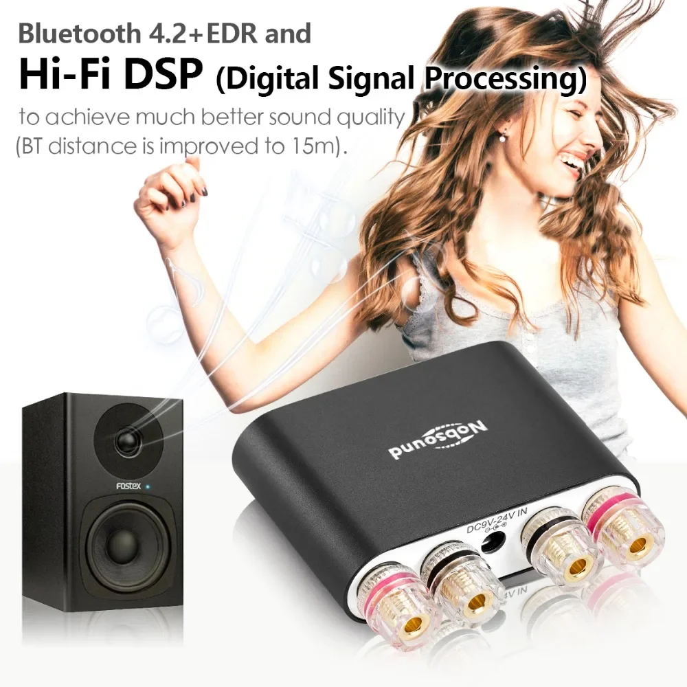 Nobsound Hi-Fi Digital Amplifiers Mini Stereo DSP Bluetooth 5.0 Receiver Home Audio Desktop Power Amplifier 100W*2