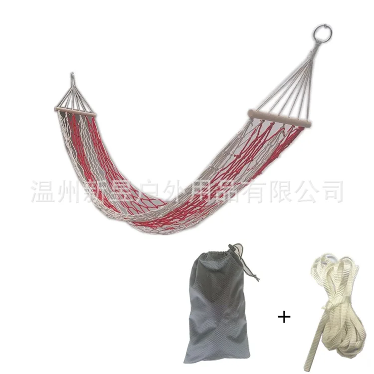 Short wooden stick mesh hammock cotton rope outdoor camping dormitory adult children