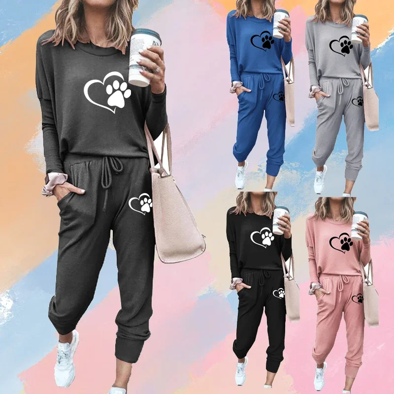 

Cat Paw Women Sweatshirt Hoody Set 2024 New Ladies Hooded Heartbeat Printed Casual Pullovers + Sweatpants Yoga Long Sleeve Suits