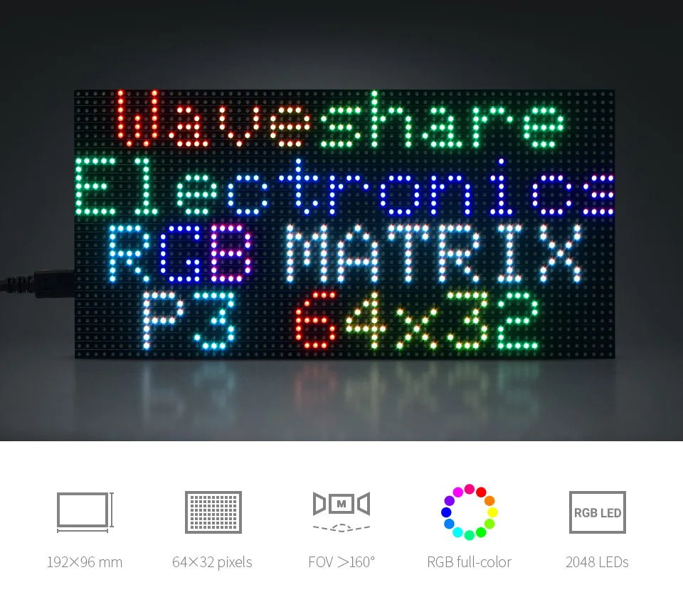 Waveshare RGB 풀 컬러 LED 매트릭스 패널 2/2.5/3/4/5mm 피치 64×32/64×64/96×48 픽셀 라즈베리 파이/아두이노용으로 조정 가능