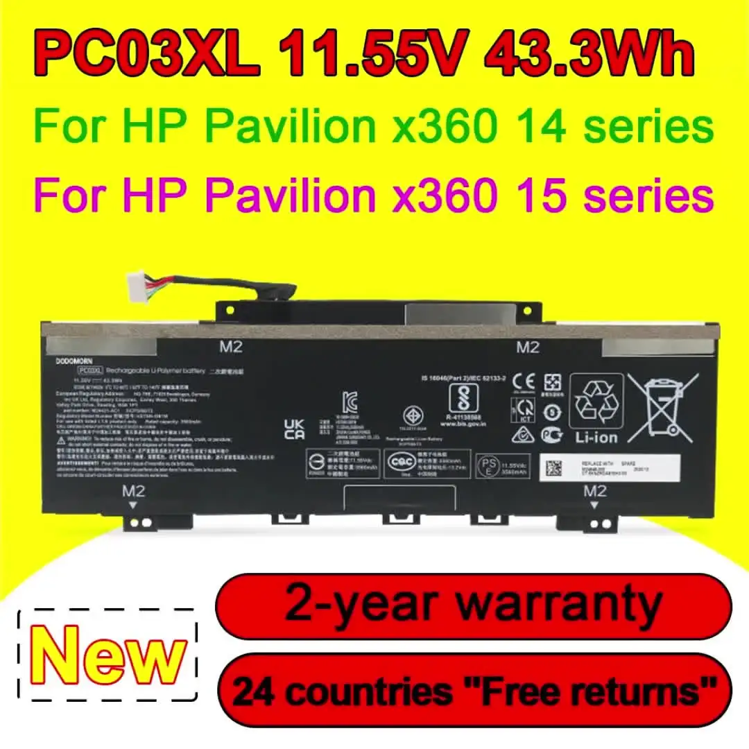 Для HP Pavilion X360 ConvERtible PC 14-DW0021NA 15-ER0125OD Series PC03XL Аккумулятор для ноутбука 11 55 в Вт/ч