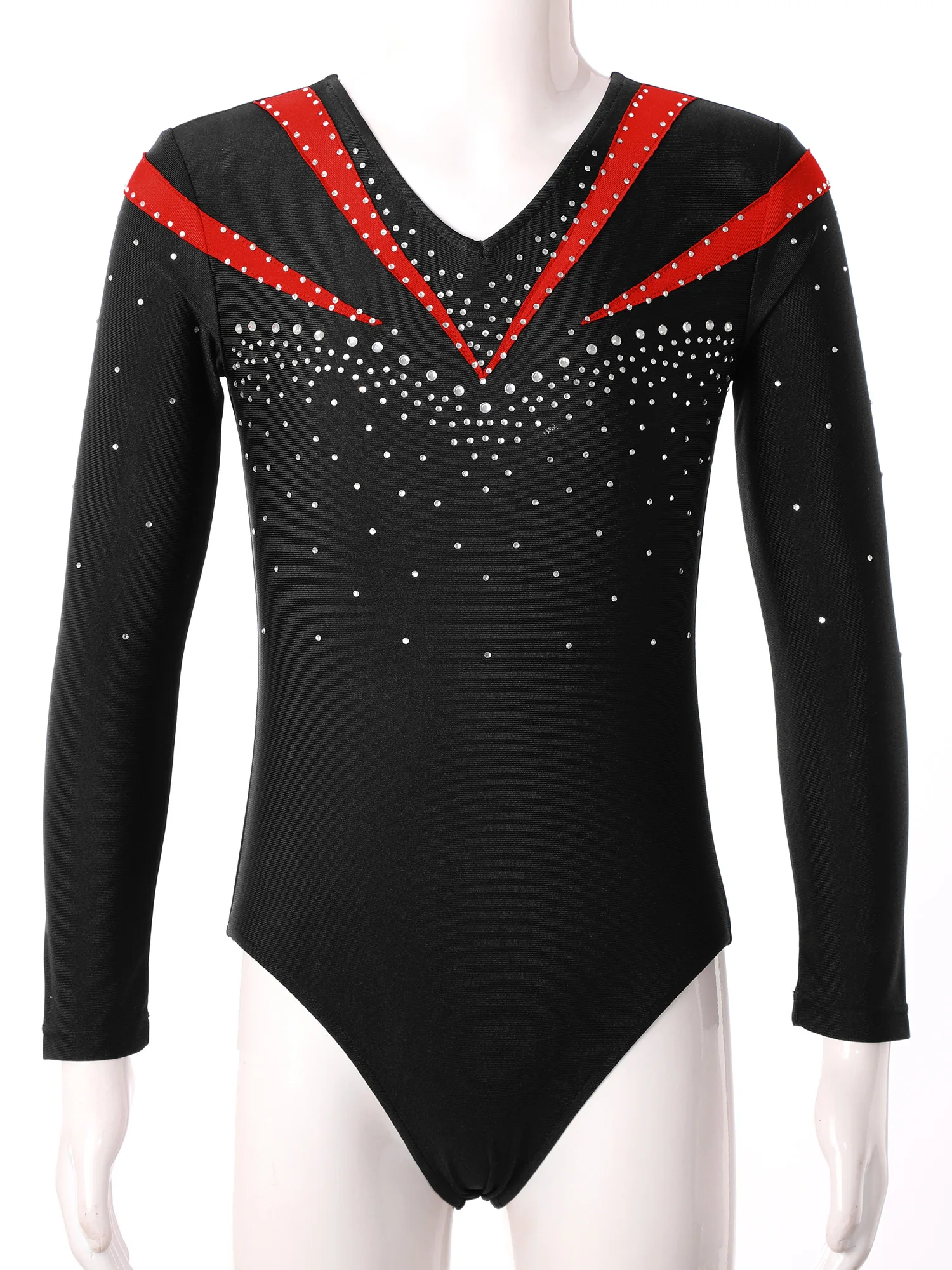 Gymnastics Jumpsuit Kids Girls Long Sleeve Shiny Rhinestone Figure Ice Skating Bodysuit Children Ballet Dance Leotard Dancewear