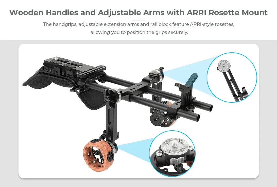 Shoulder Kit Mount 15mm Railblock Rig with Manfrotto QR Plate and Wooden Handgri