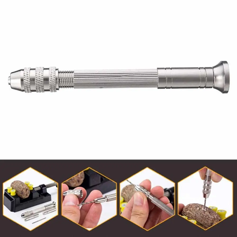 Mini Hand Drill Set with 10pcs High-speed Steel Twist Drill Bits Woodworking Drilling Rotary Tools Kit DIY Craft Manual Pin Vise