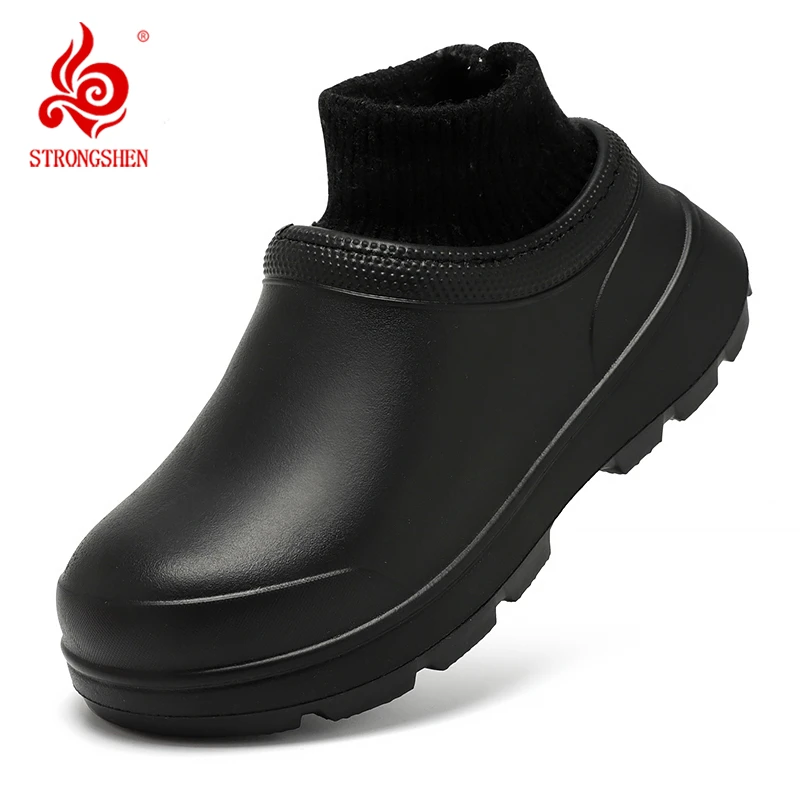 STRONGSHEN Men Warm Kitchen Working Shoes Nonslip Fur Waterproof Chef