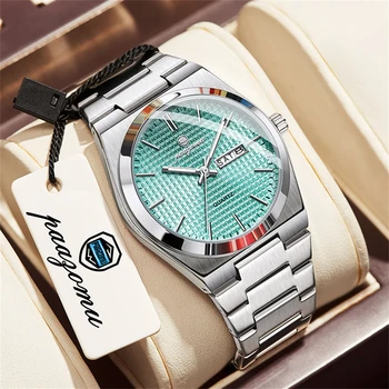 PAAZOMU  Luxury Men Watch Date Week Waterproof Luminous Stainless Steel Watch For Man Casual Quartz Men's Watches Male Sport+Box