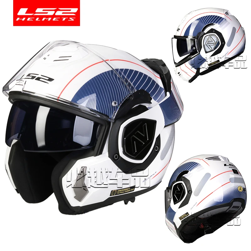 LS2 FF906 고급 풀페이스 플립 업 오토바이 헬멧, 모듈식 더블 바이저 헬멧, 내장 렌즈 ECE Capacete Moto Casco Casque