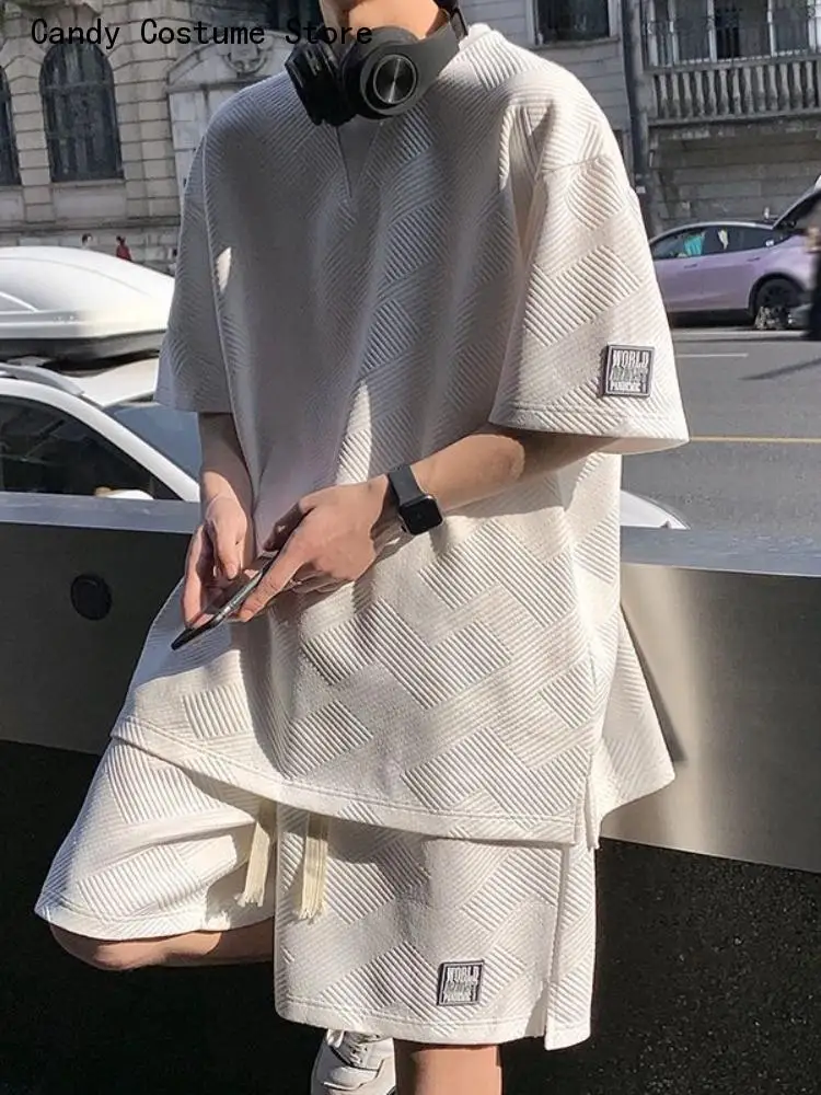 Casual Preppy Shorts Two Piece Set Summer Unisex Asual Suit Men's Hong Kong Style Short SleeveT-shirt Korean Streetwear