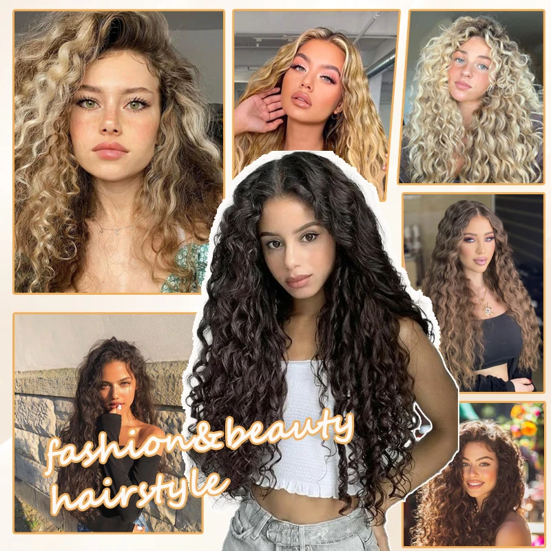 6pcs Black Curly Clip in Hair Extensions Hairpiece 24inch Curly Hair Extensions Wig for Women Daily&Party Use Hair Accessories