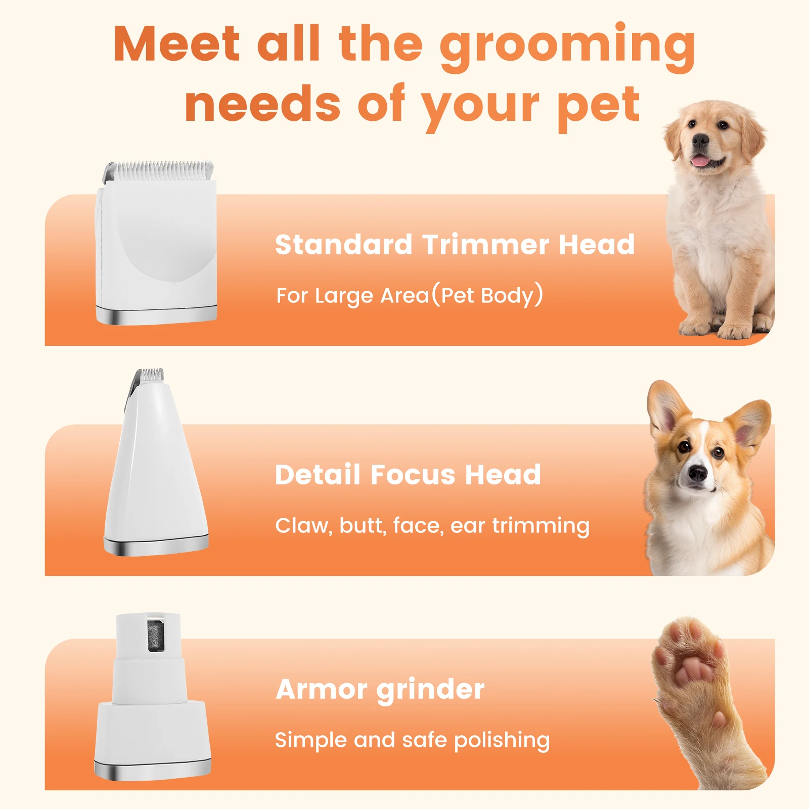 Electric Pet Hair Clipper Low Noise Pet Hair Trimmer Shaver Kit Portable USB Rechargeable Cordless Cat Paw Trimmer for Cat Dog