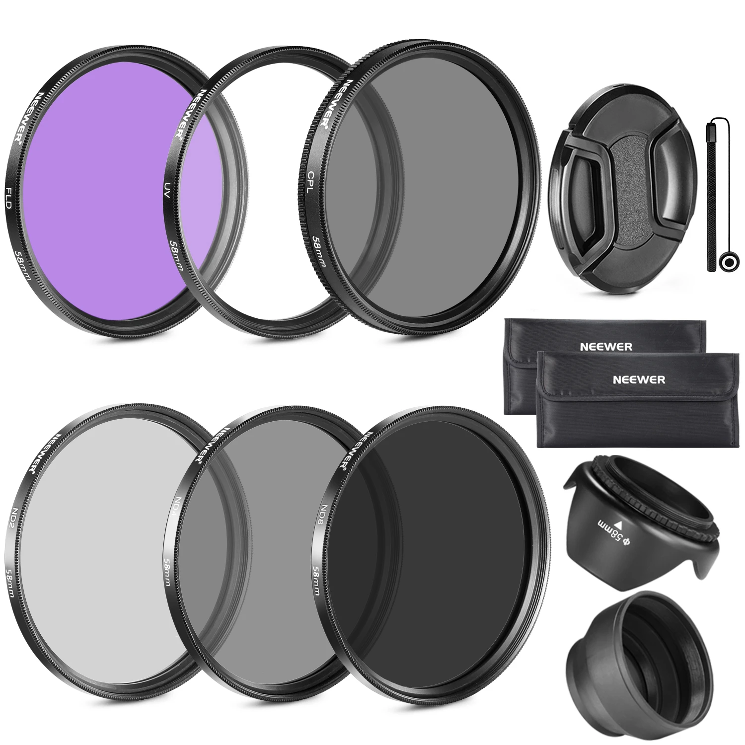 Neewer Kit de accesorios de filtro de lente de 58MM para CANON, EOS, Rebel, T5i, T4i, T3i, T3, T2i, T1i, XT, XTi, XSi, SL1|58mm lens filter|lens filterlens filter kit -