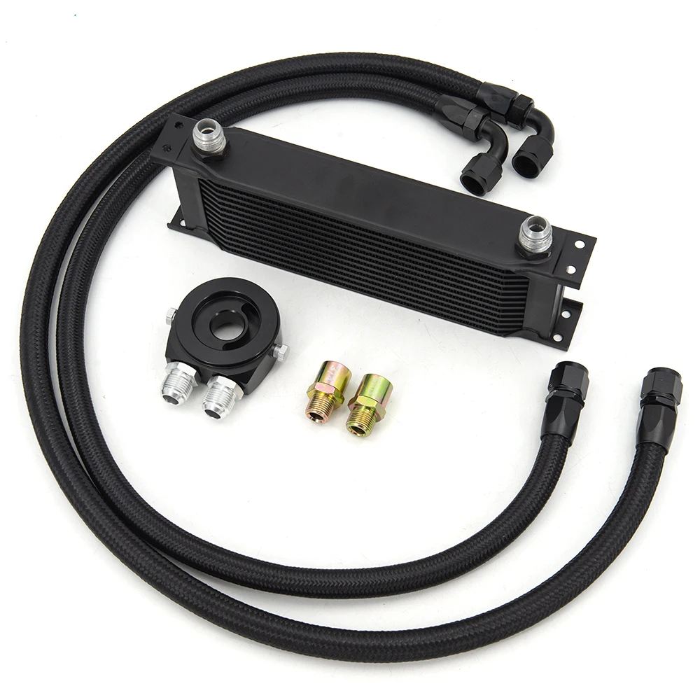 13 Rows Oil Cooler Kit AN10 Transmission Oil Cooler Kit Filter Adapter With Nylon Stainless Steel Braided Hose