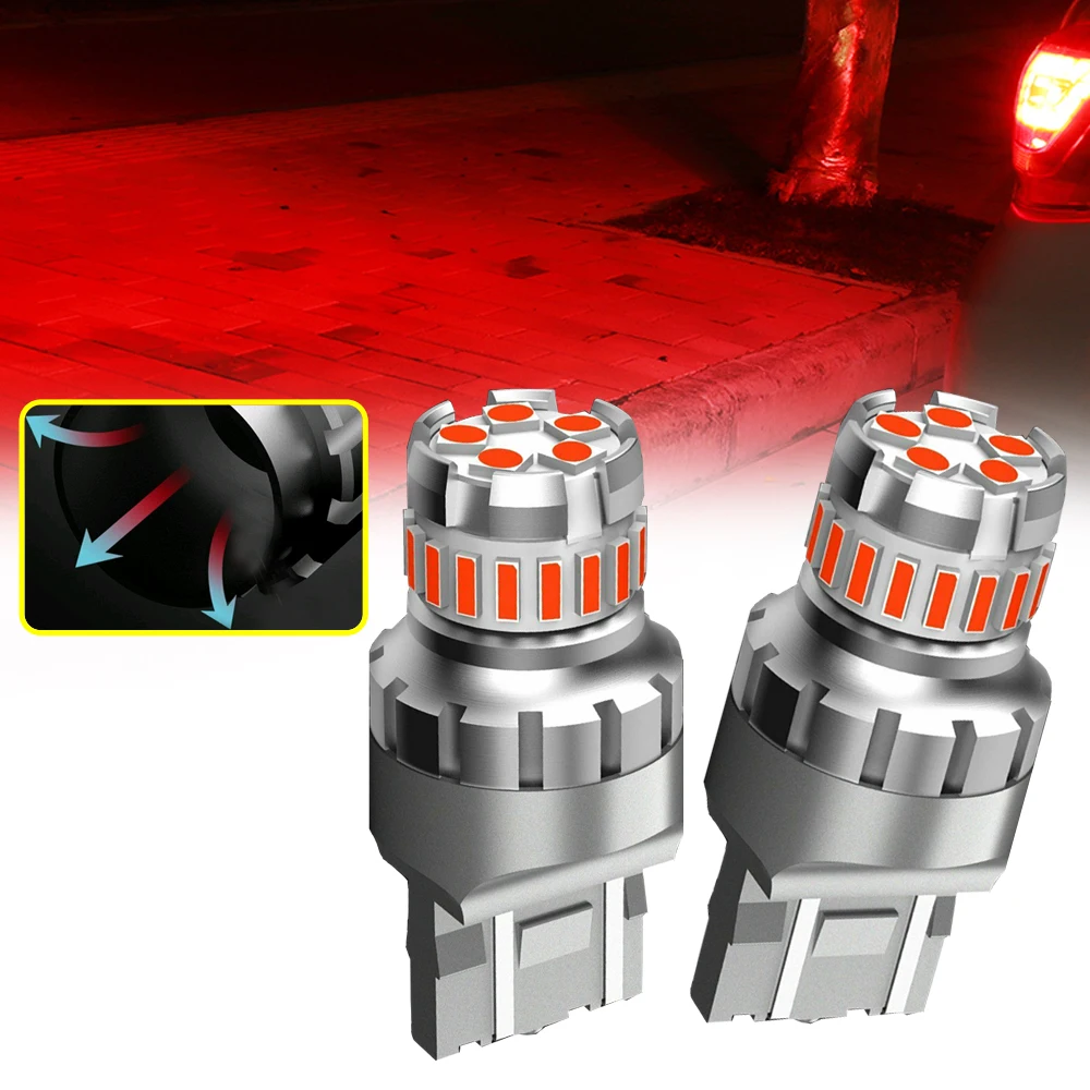 

2x T20 7440 7443 Red LED Strobe Flash Blinking Brake Tail Lights Parking Bulbs 1200Lm 6500K Car Led Lights Auto Brake Light