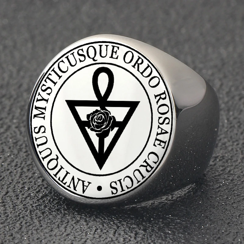 hot selling Ordem Rosacruz AMORC Ring Ordo Rosae Crucis Antiquus Mysticusque Amulet Talisman Laser Cut Stainless Steel Rings 2