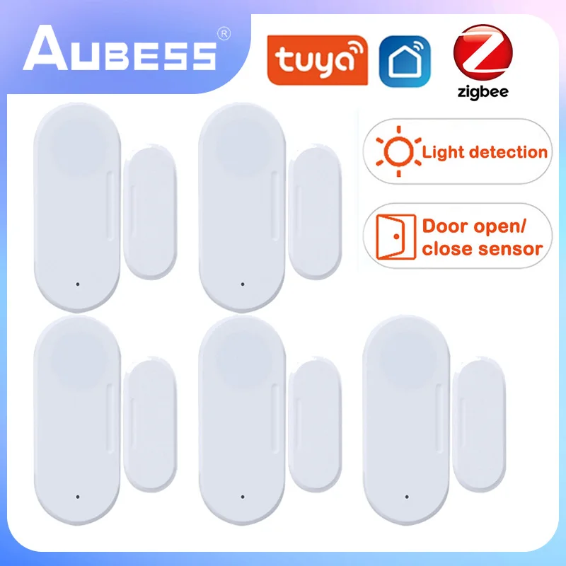 

Умный Магнитный датчик двери Tuya Zigbee, автоматизация со встроенным датчиком освещения для окон и дверей, умный дом
