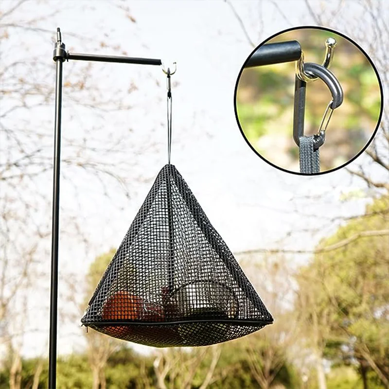 Portable dry mesh bag with hook outdoor camping home picnic folding triangle hanging storage bag PVC breathable mesh basket