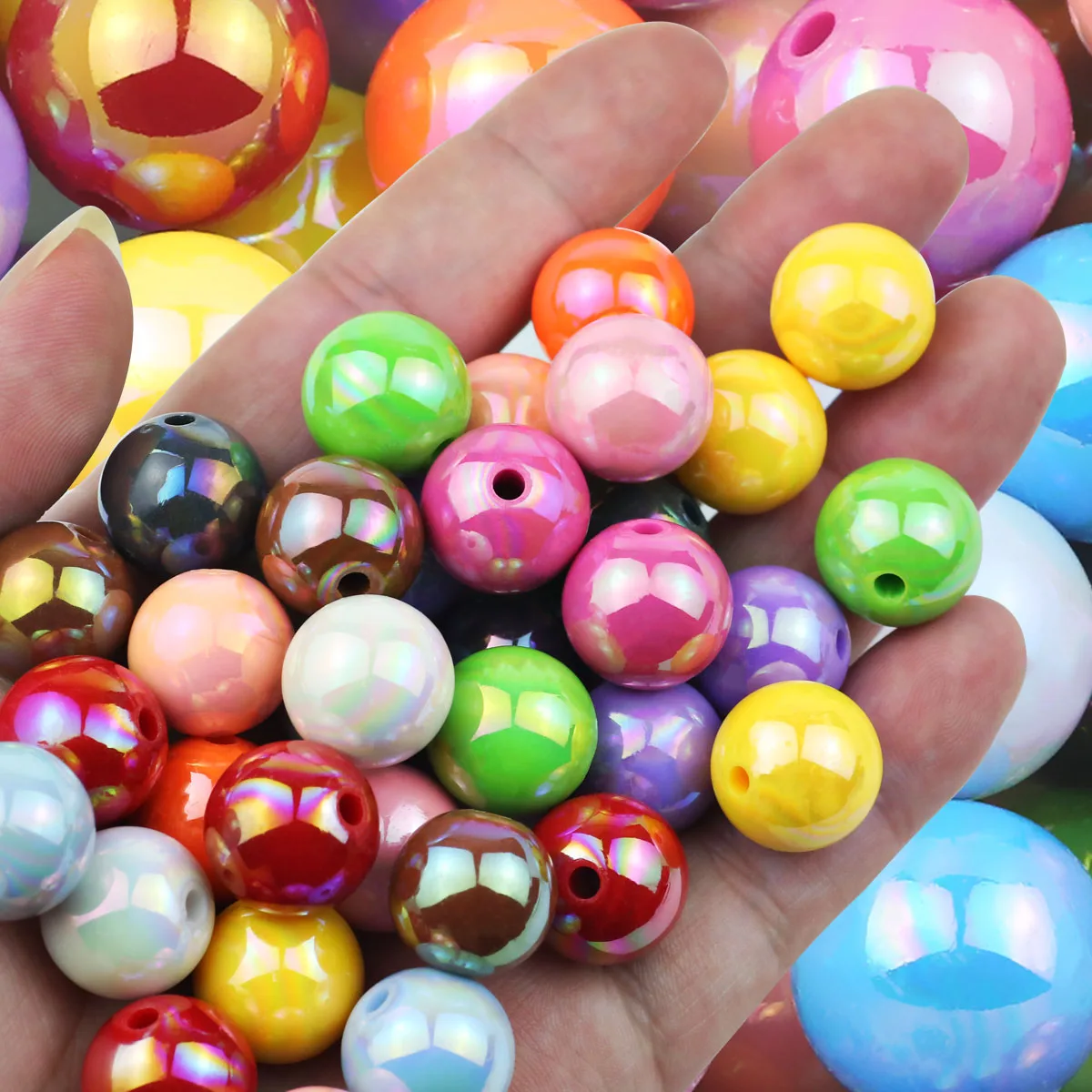 Vibrant 16mm Round UV Glitter Acrylic Beads for DIY Jewelry and Accessories