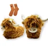 Highland Cow Plush Slippers with Sock Women Men Fluffy Cattle Slipper Warm Soft House Animals Shoes Christmas Birthday Gifts 2