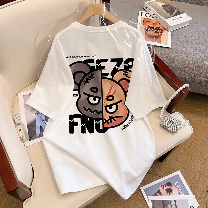 

Cotton Plus-size Women's Summer Cartoon Print T-shirts Crewneck Loose Short Sleeve T-shirt Y2k Top Women Kawaii Clothes