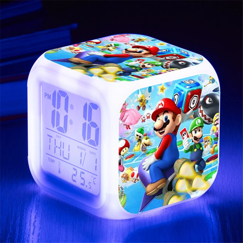 Super Mario Cartoon Led Clock Bros Bambini Action Figures Giocattoli Allarme Digitale Colorato Led Light Clock Decorazione Desktop Bambini
