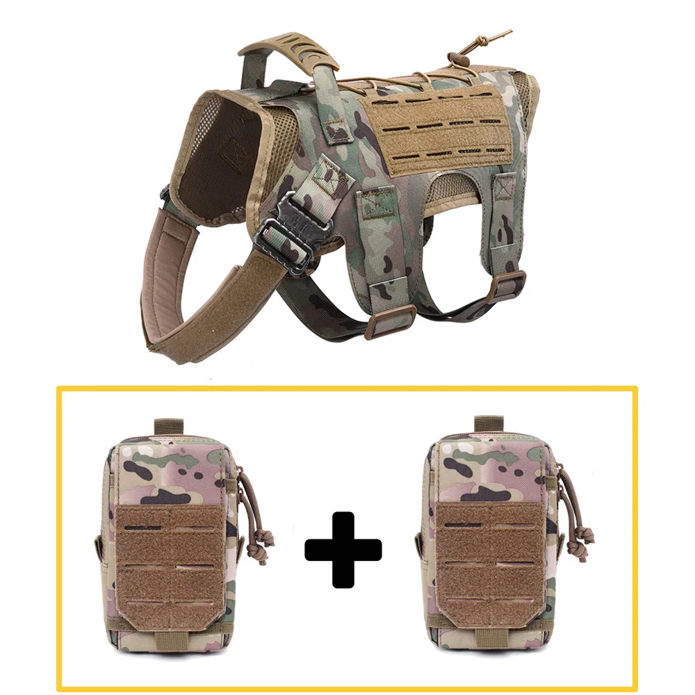 

Tactical Service Dog Vest Harness Outdoor Training Handle Water-Resistant Comfortable Military Dog Cloth with Medical Molle Bag