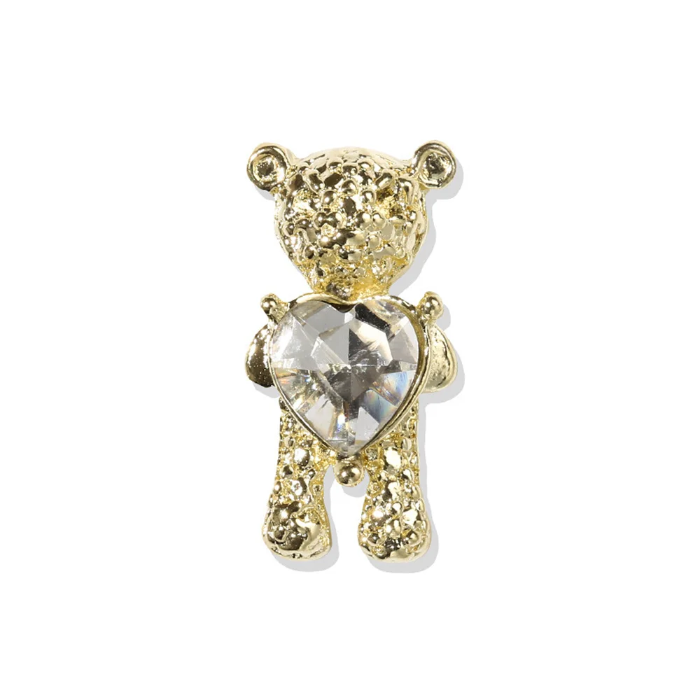 

10pcs 3D Alloy Nail Art Charms Gloomy Bear With Diamonds(Hearts) Nail Rhinestone Decoration DIY Metal Gold Nail Art Charm 7*10MM