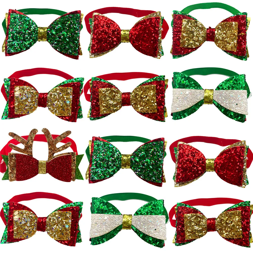 

Shiny Sequins Christmas Style Pet Dog Cat Bowties Neckties Adjustable Dog Bow Tie Grooming Accessories Supplies for Small Dogs