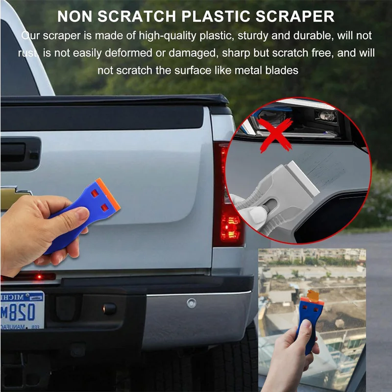 Razor blade scraper 100 Pcs two cutting plastic non-scratch for cleaning labels glue car window sticky remover