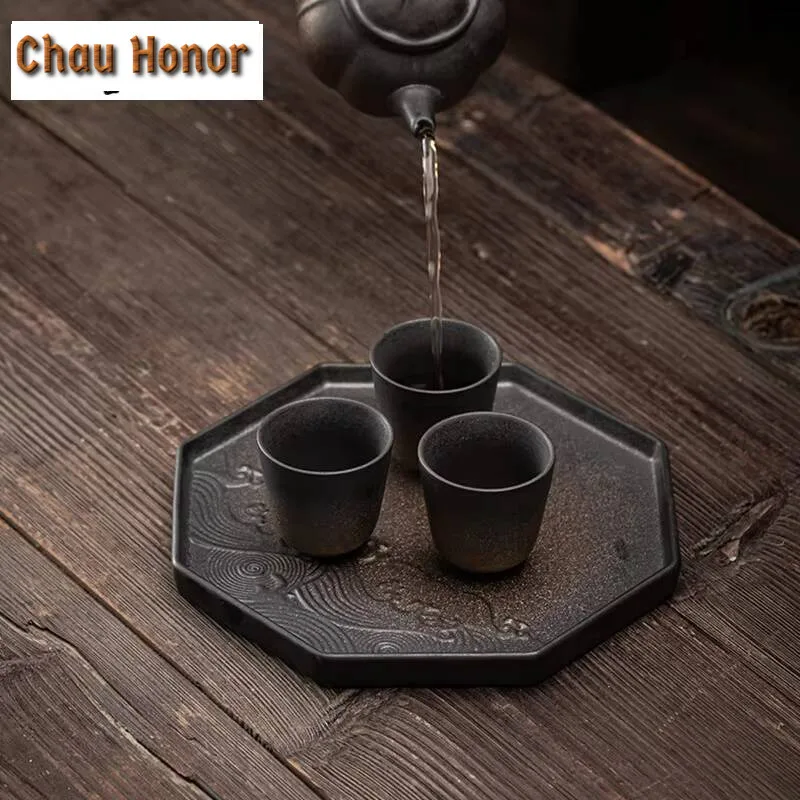 Japanese Gilding Iron Glaze Bamboo Tea Tray Ceramic Pot Pot Holder Support Tea Table Small Tea Tray Fruit Tray Tea Cake Tray