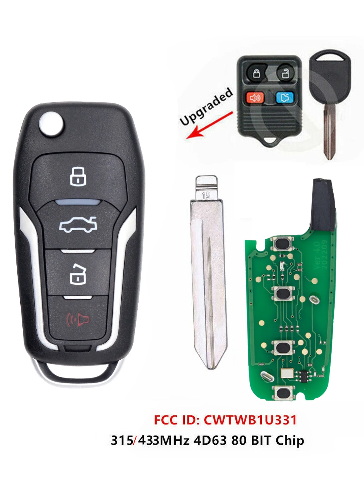 

Для Ford CWTWB1U331 315/433 МГц 4 кнопки Автомобильный Брелок дистанционного управления с ключом 4D63/80bit чип ASK Автомобильный ключ управления