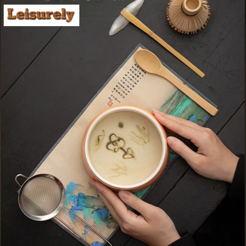 Threaded Matcha Bowl Tea Rickets Tea Ceremony Gradient Ceramic Green Tea Powder Whisk  Tea Accessories Tea Brush Holder Utensil