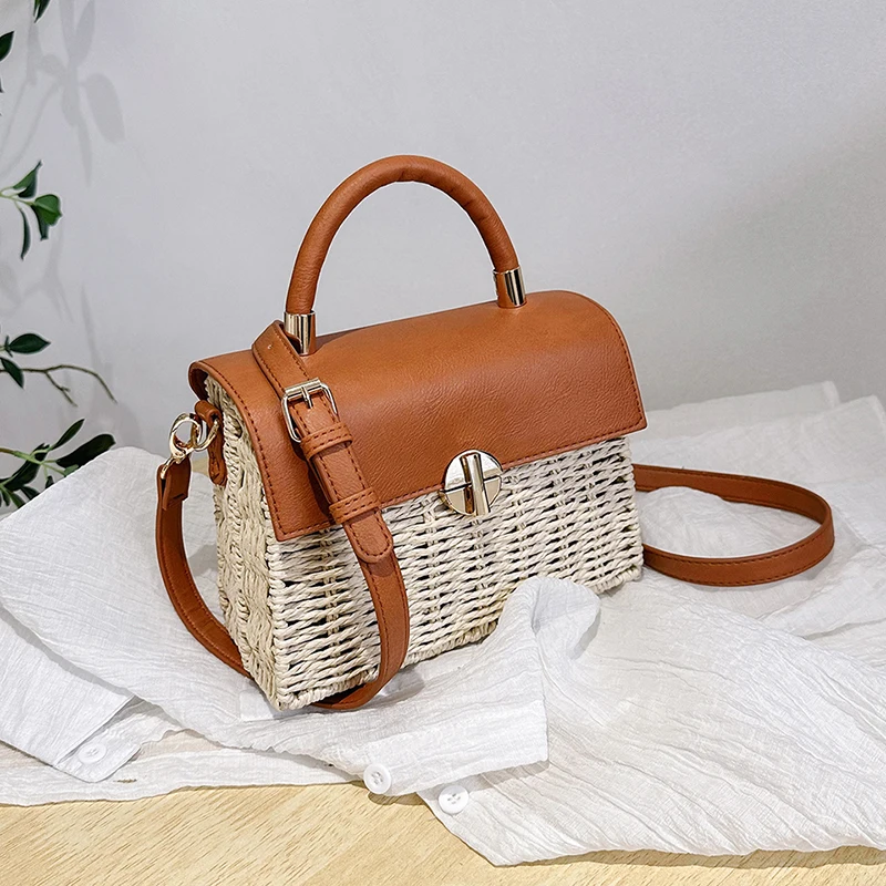 

New rattan black straw Shoulder Bag Women hand-woven Messenger Bag Summer Beach Square box Straw Handbag For lady Bolsa Feminina