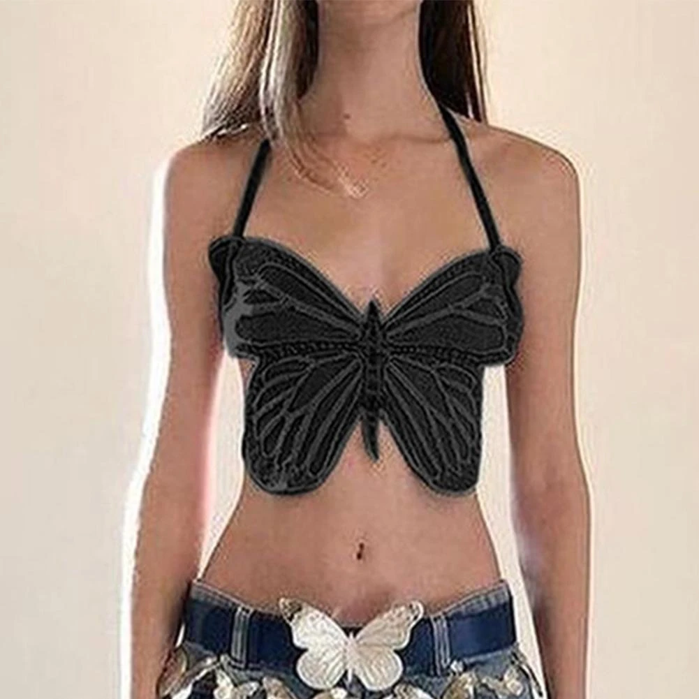 sleep camisole Sexy Sweet Bandage Hollow Crop Top For Women Camisole Summer Club Party Knitted Butterfly Tank Tops Beach Vacation Vest silk camisole