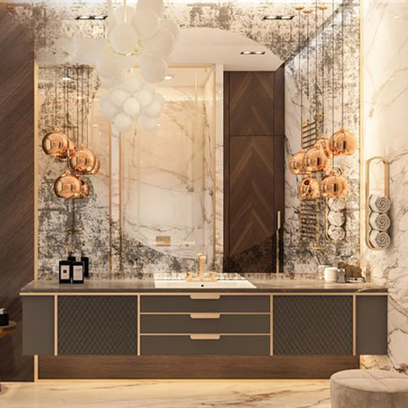 

High end customized rock board bathroom cabinets, bathrooms, washbasins, sinks, and wash benches in villa clubs, wall mounted