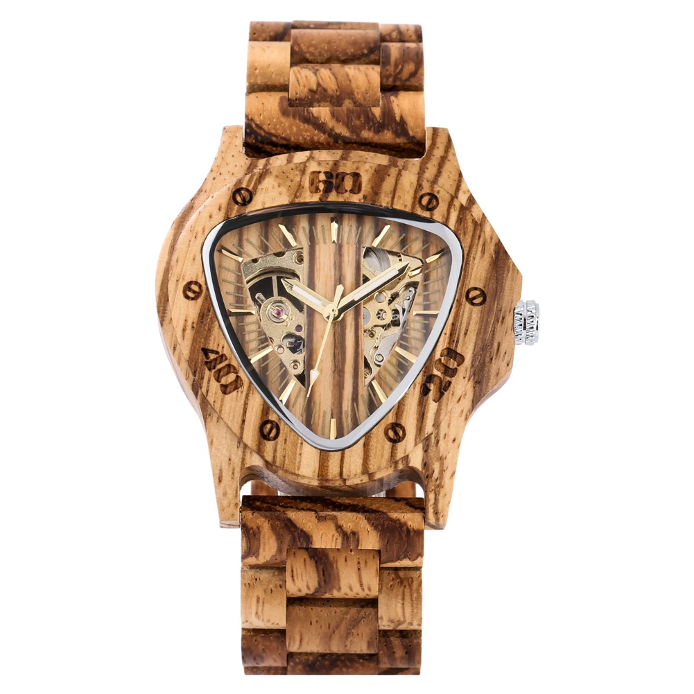 Automatisk mekanisk herrklocka med armband i bambu och trä_voghion.com