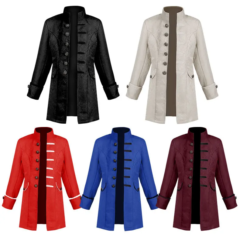 

2022 New European and American Men's and Children's Dress Coat Solid Color Fashion Steam Punk Retro Uniform Standing Collar