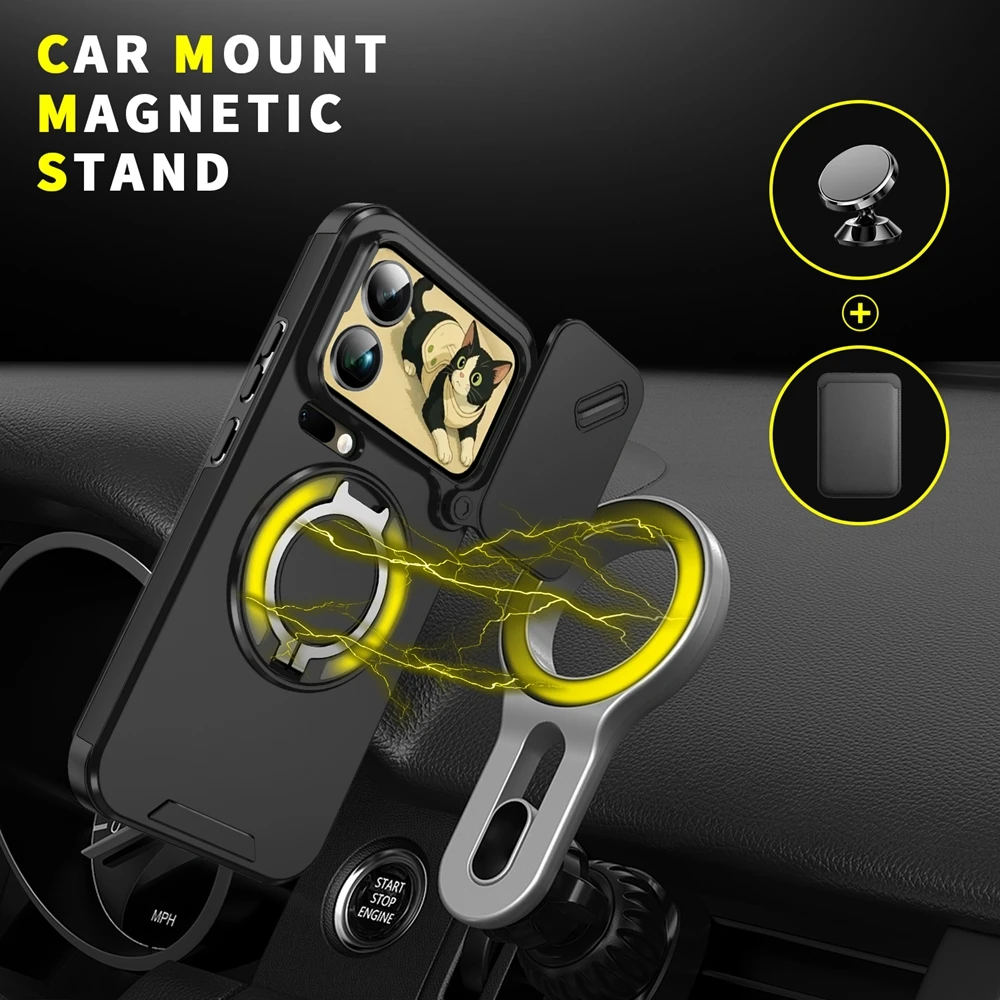 Shockproof Magnetic Ring Stand Holder Phone Case with Camera Lens Protection