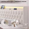 HIFIT Queen LED Bed Frame with Charging Station and 4 Storage Drawers, Velvet Upholstered Platform Bed with Handcrafted Crystal 6