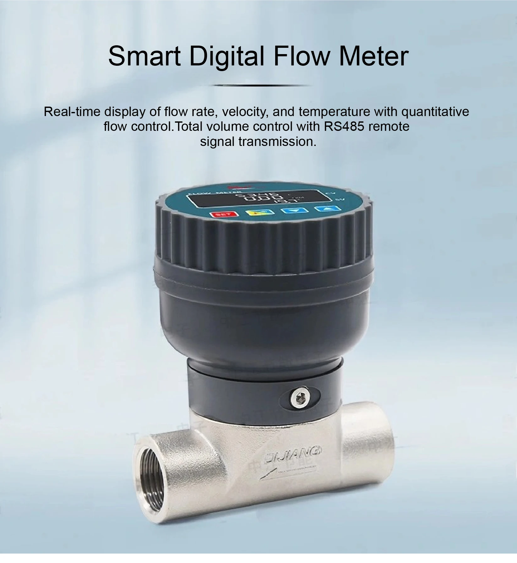 SUS-LCD Digital Stainless Steel LCD Flow Meter 5-1100L/min DN15-50 DC10-30V RS48