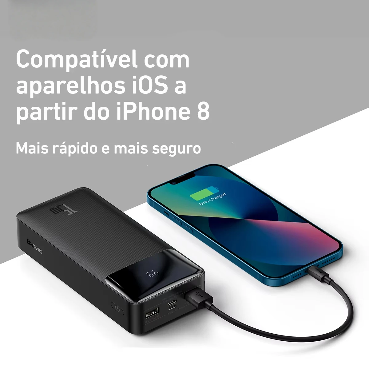 Powerbank Baseus 30000mah 15w Display Digital Carga Rápida Carregador Portátil Recarregável USB Alta Resistencia - Imagem 4